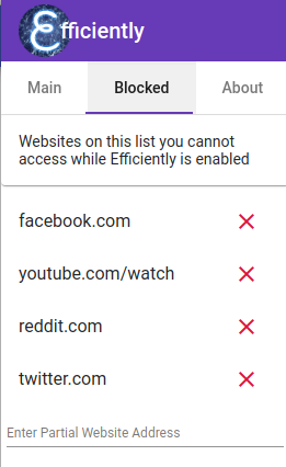 Custom forbidden website list blocklist